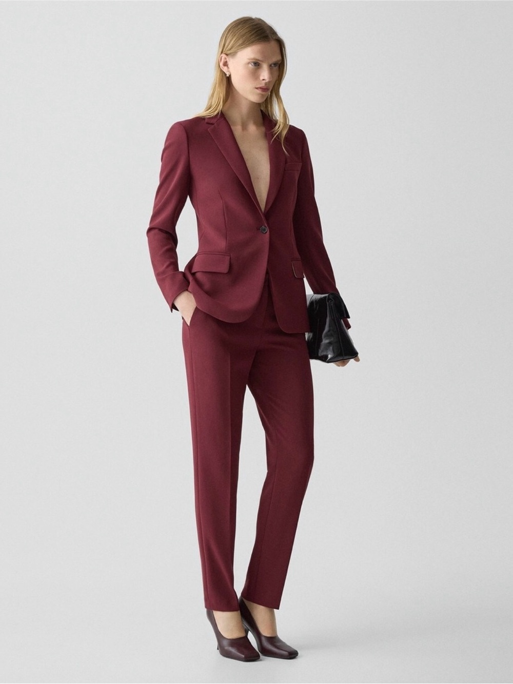Theory Admiral Crepe Suit Deep Mulberry Staple Blazer Sz 10 Treeca Pants Sz 8